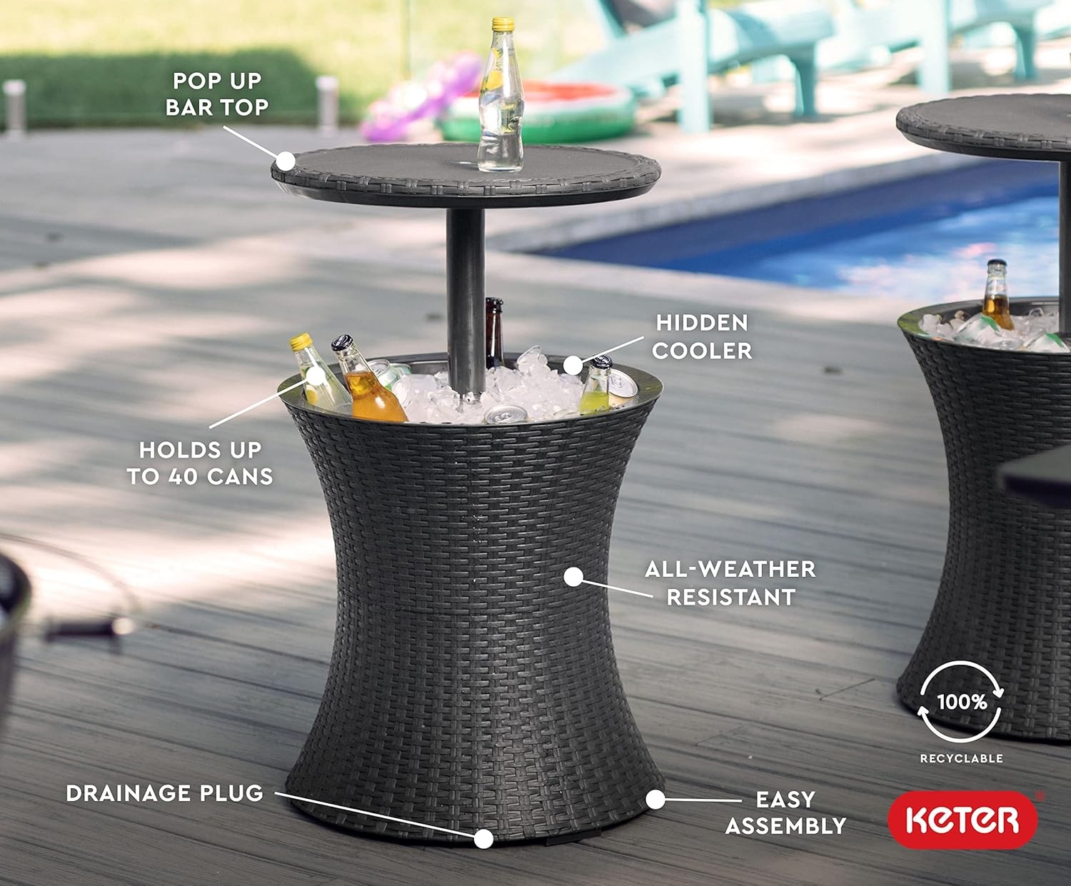image:imageKeter Pacific Cool Bar Outdoor Patio Furniture and Hot Tub Side Table with 75 Gallon Beer and Wine Cooler Dark GreyDark Grey
