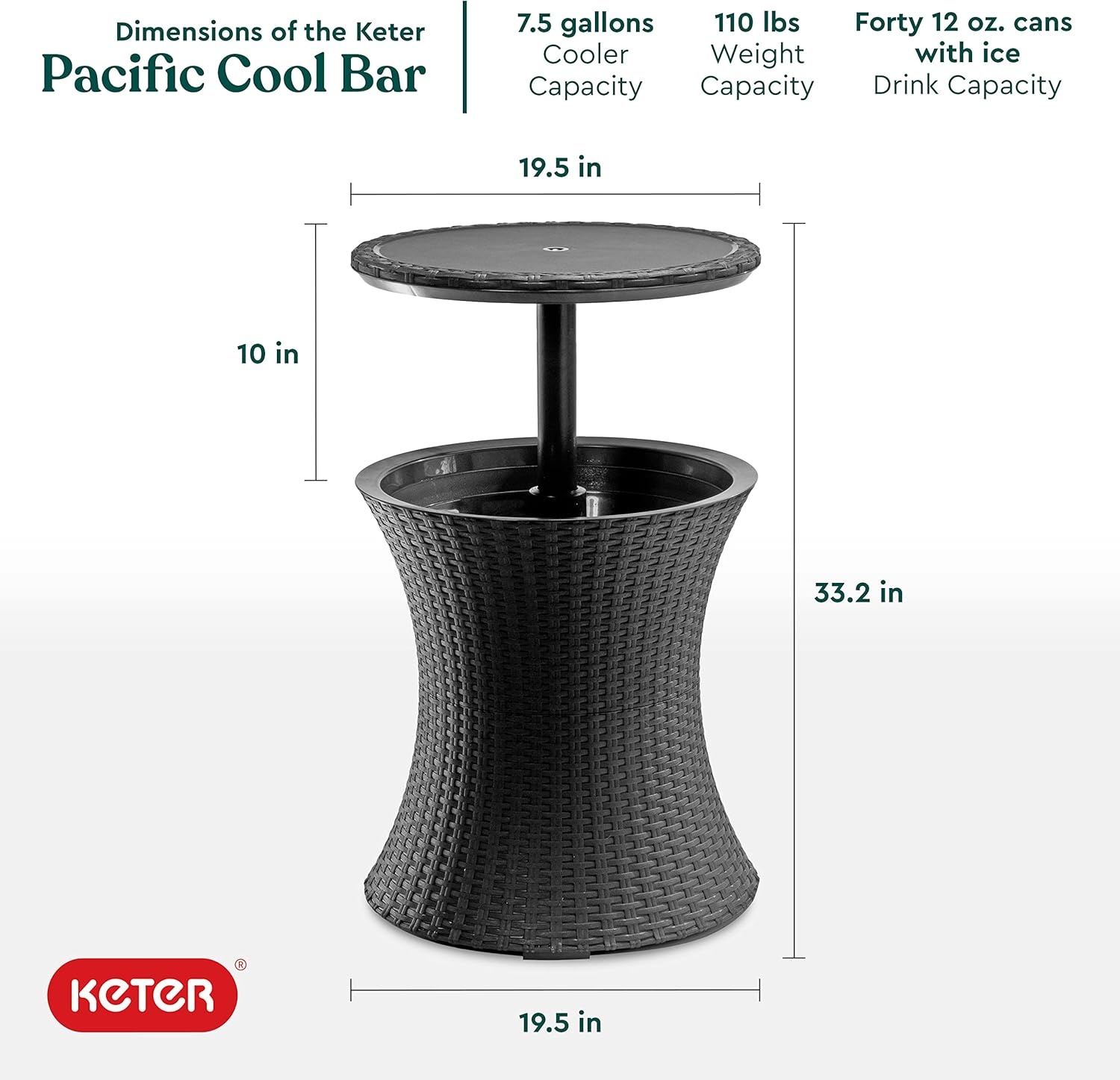 image:imageKeter Pacific Cool Bar Outdoor Patio Furniture and Hot Tub Side Table with 75 Gallon Beer and Wine Cooler Dark GreyDark Grey