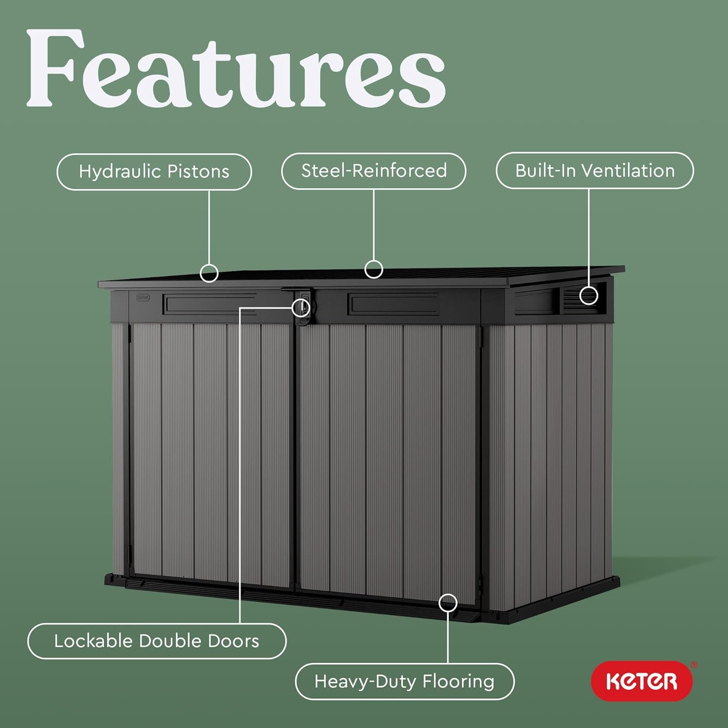 image:imageKeter Premier Jumbo 62 x 43 ft Outdoor Resin Horizontal Storage Shed for Garbage Bins Yard Tools amp Garden Equipment AllWeather Lockable Outdoor Storage
