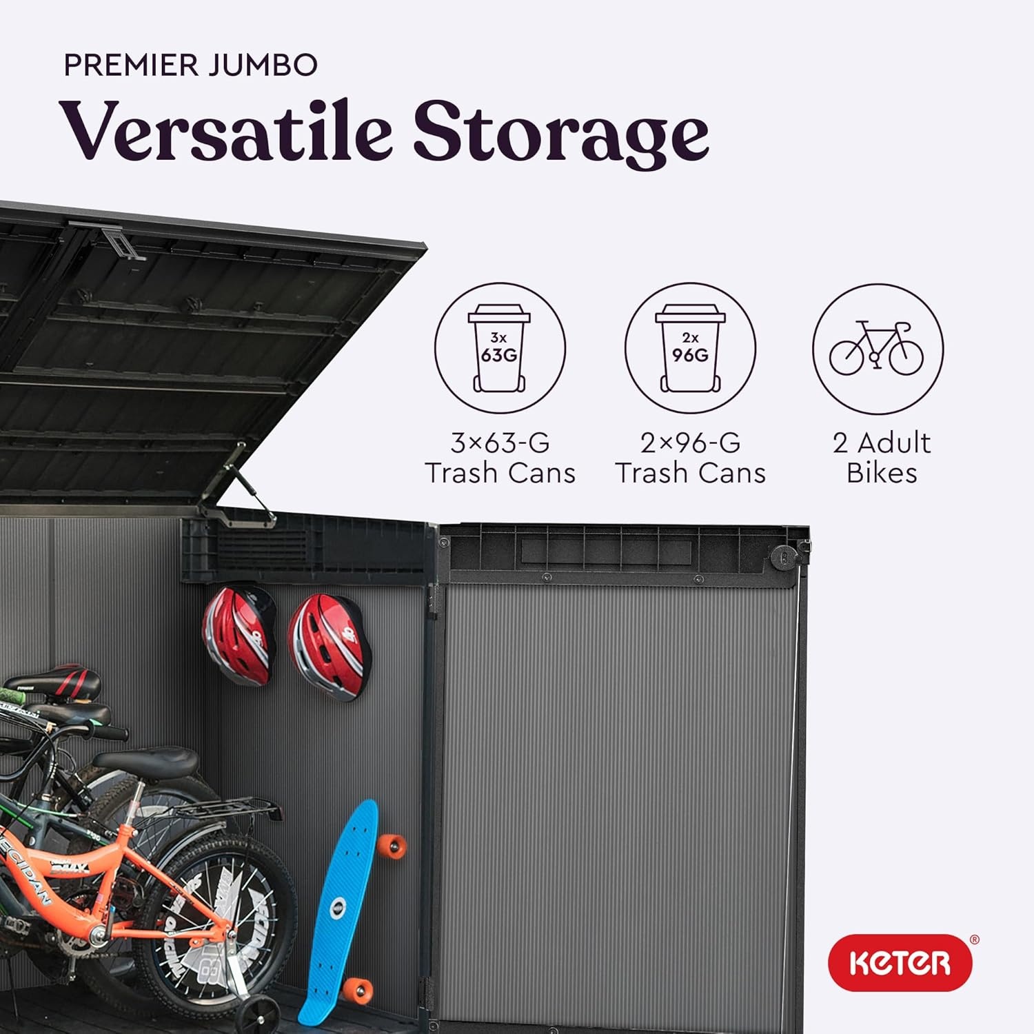 image:imageKeter Premier Jumbo 62 x 43 ft Outdoor Resin Horizontal Storage Shed for Garbage Bins Yard Tools amp Garden Equipment AllWeather Lockable Outdoor Storage