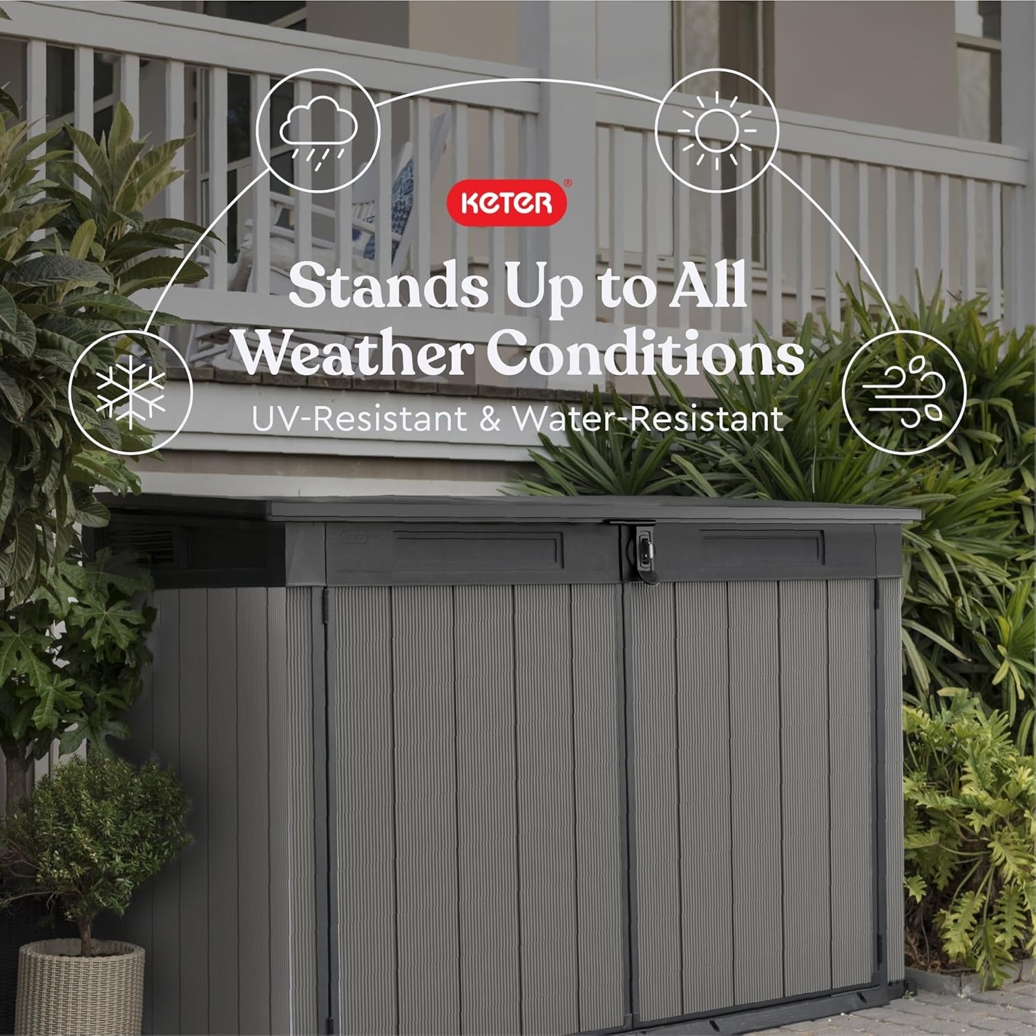 image:imageKeter Premier Jumbo 62 x 43 ft Outdoor Resin Horizontal Storage Shed for Garbage Bins Yard Tools amp Garden Equipment AllWeather Lockable Outdoor Storage