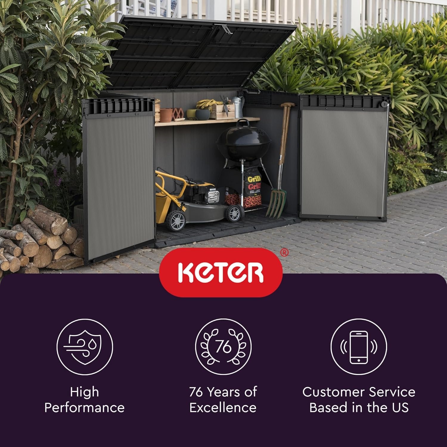 image:imageKeter Premier Jumbo 62 x 43 ft Outdoor Resin Horizontal Storage Shed for Garbage Bins Yard Tools amp Garden Equipment AllWeather Lockable Outdoor Storage
