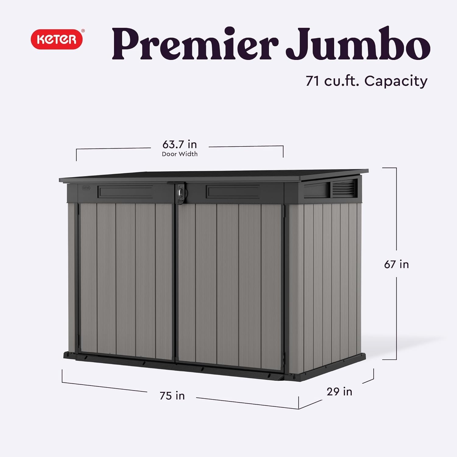 image:imageKeter Premier Jumbo 62 x 43 ft Outdoor Resin Horizontal Storage Shed for Garbage Bins Yard Tools amp Garden Equipment AllWeather Lockable Outdoor Storage