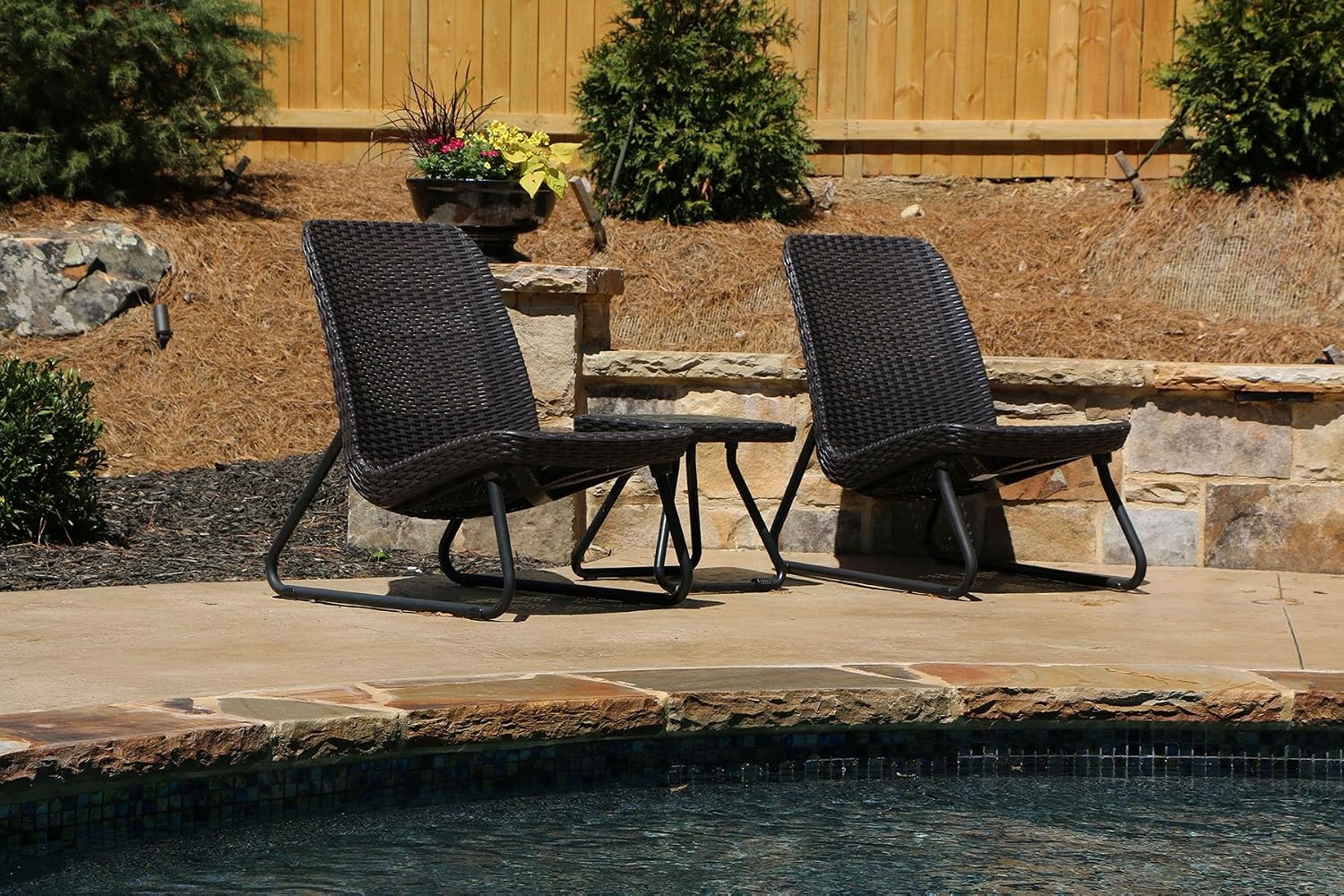 image:imageKeter Rio 3 Piece Resin Wicker Patio Furniture Set with Side Table and Outdoor Chairs for Front Porch and Backyard Decor Dark GreyBrown