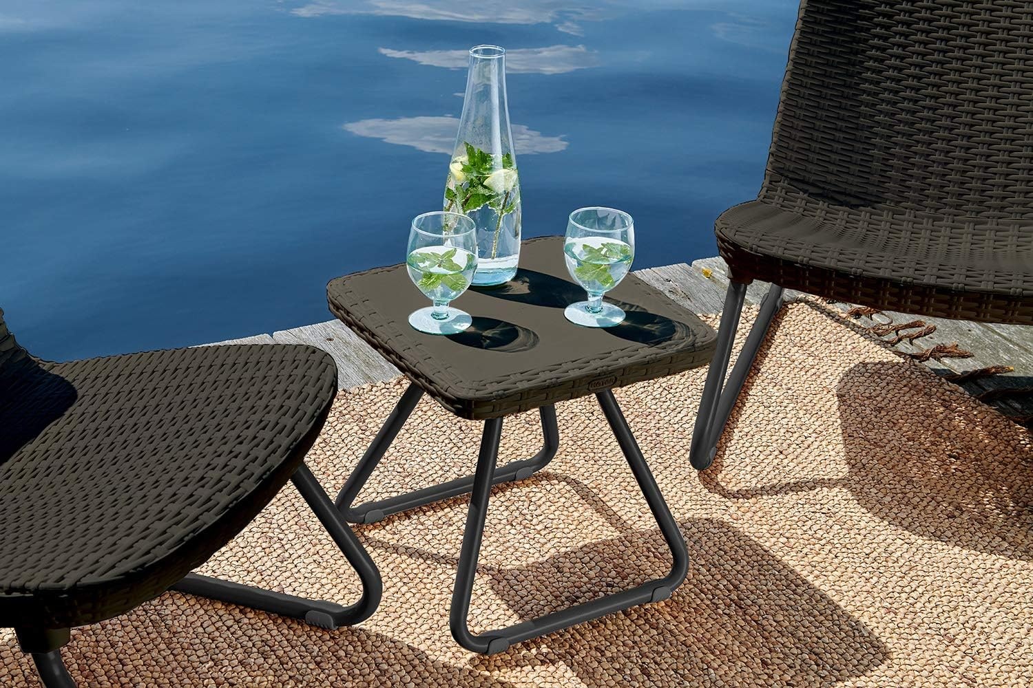 image:imageKeter Rio 3 Piece Resin Wicker Patio Furniture Set with Side Table and Outdoor Chairs for Front Porch and Backyard Decor Dark GreyBrown