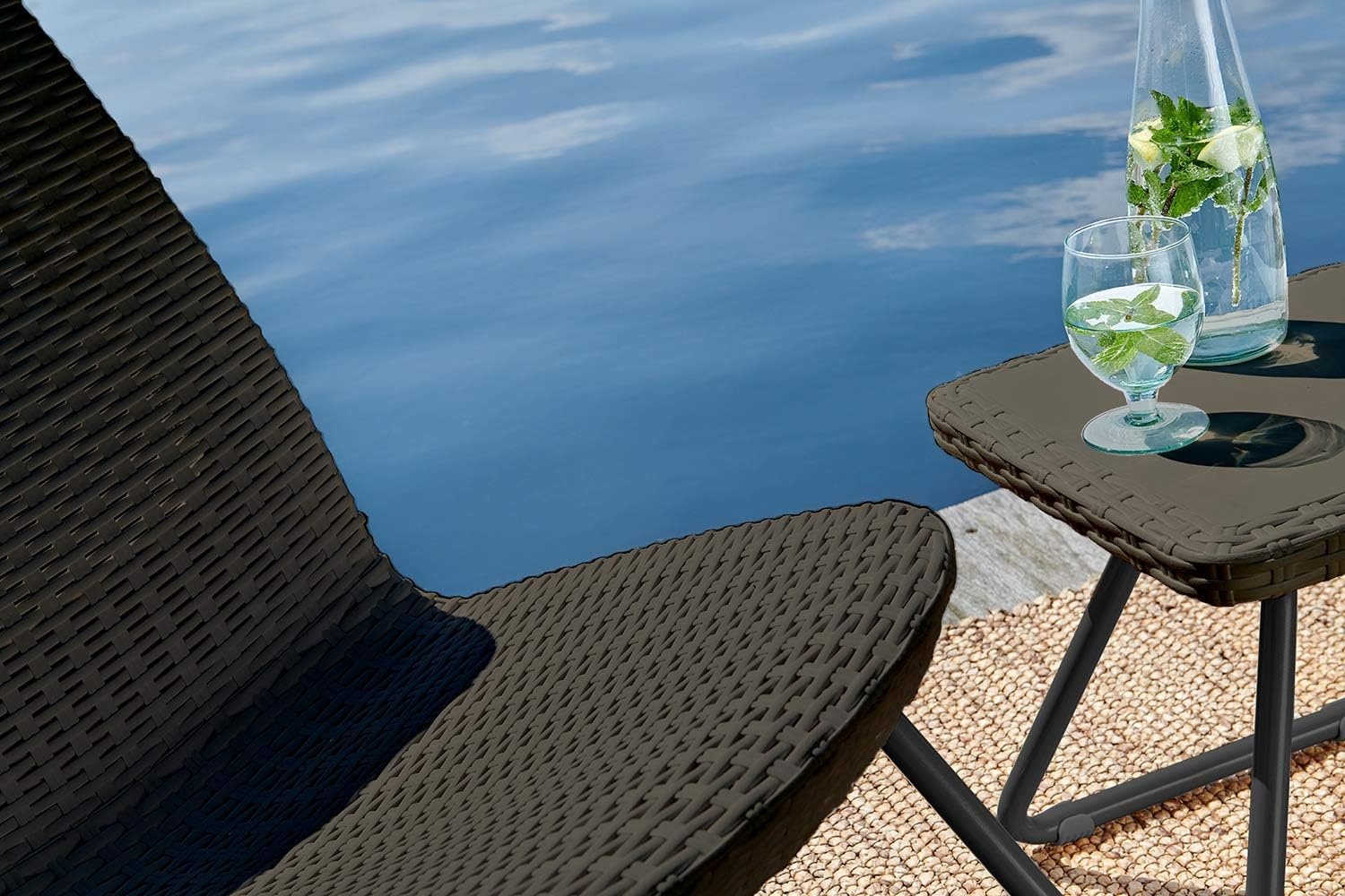 image:imageKeter Rio 3 Piece Resin Wicker Patio Furniture Set with Side Table and Outdoor Chairs for Front Porch and Backyard Decor Dark GreyBrown