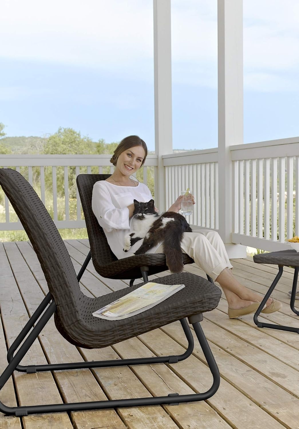 image:imageKeter Rio 3 Piece Resin Wicker Patio Furniture Set with Side Table and Outdoor Chairs for Front Porch and Backyard Decor Dark GreyBrown