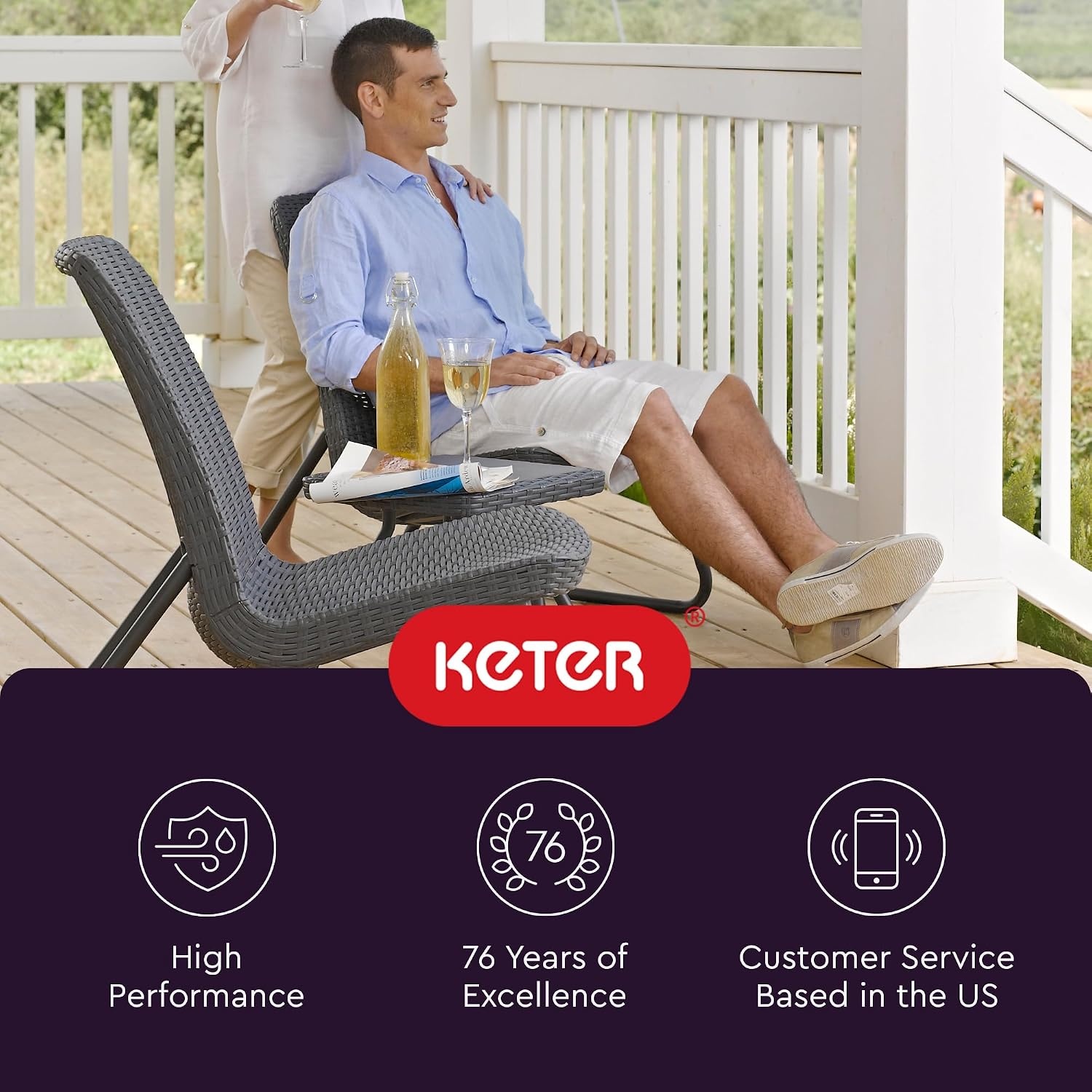 image:imageKeter Rio 3 Piece Resin Wicker Patio Furniture Set with Side Table and Outdoor Chairs for Front Porch and Backyard Decor Dark GreyDark Grey