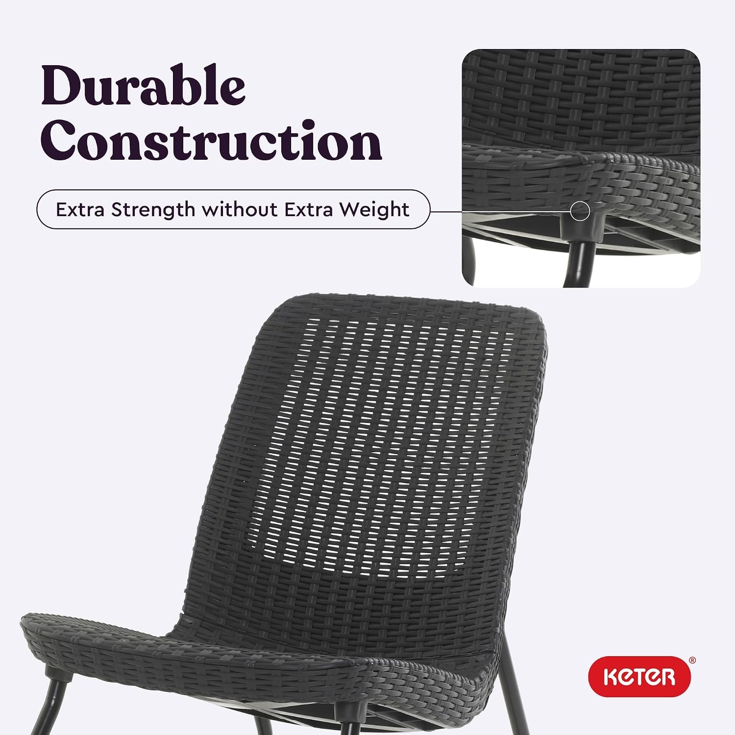 image:imageKeter Rio 3 Piece Resin Wicker Patio Furniture Set with Side Table and Outdoor Chairs for Front Porch and Backyard Decor Dark GreyDark Grey