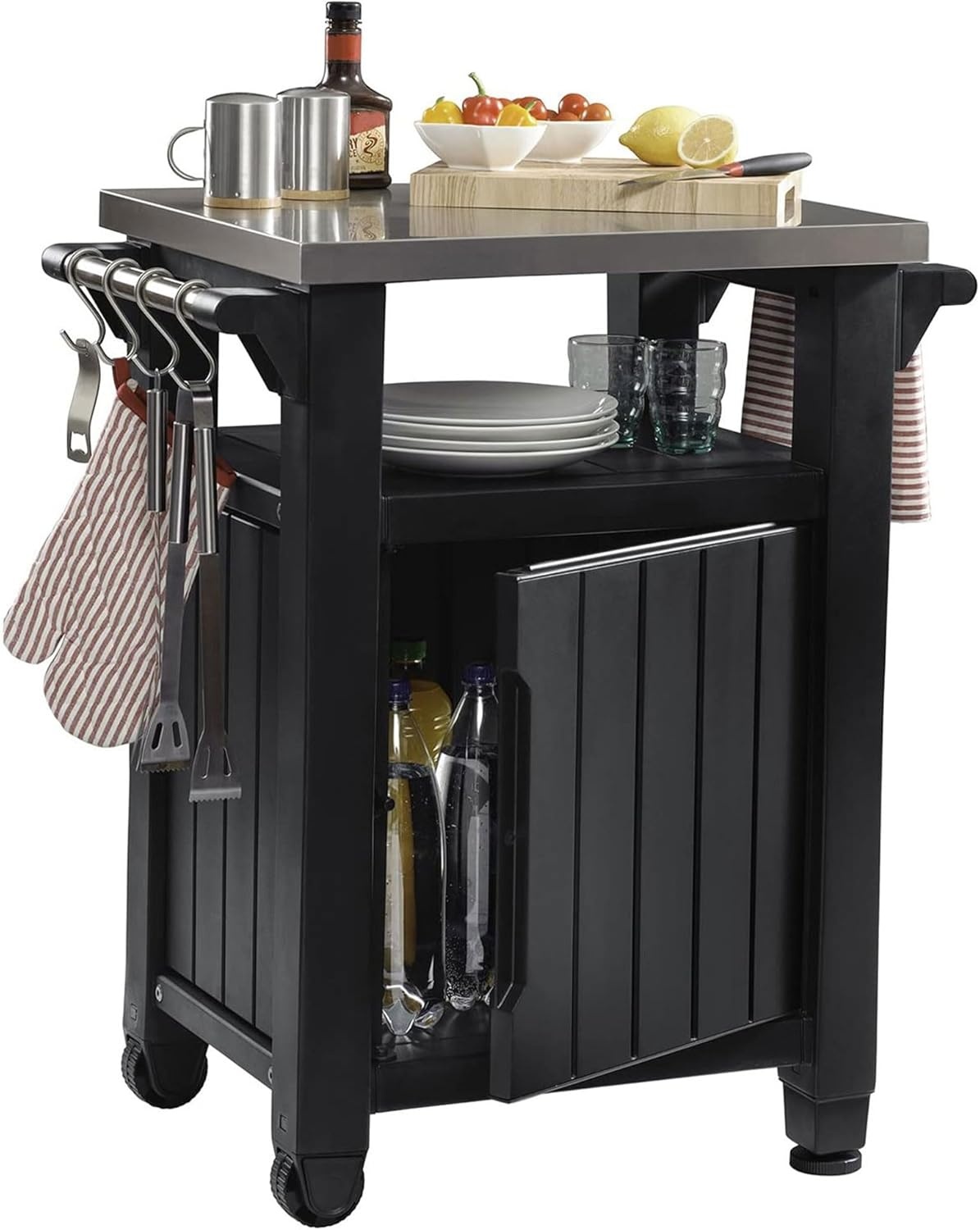 image:imageKeter Unity Portable Outdoor Table and Storage Cabinet with Hooks for Grill AccessoriesStainless Steel Top for Patio Kitchen Island or Bar Cart