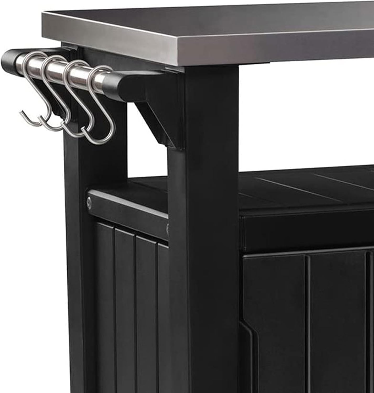 image:imageKeter Unity Portable Outdoor Table and Storage Cabinet with Hooks for Grill AccessoriesStainless Steel Top for Patio Kitchen Island or Bar Cart