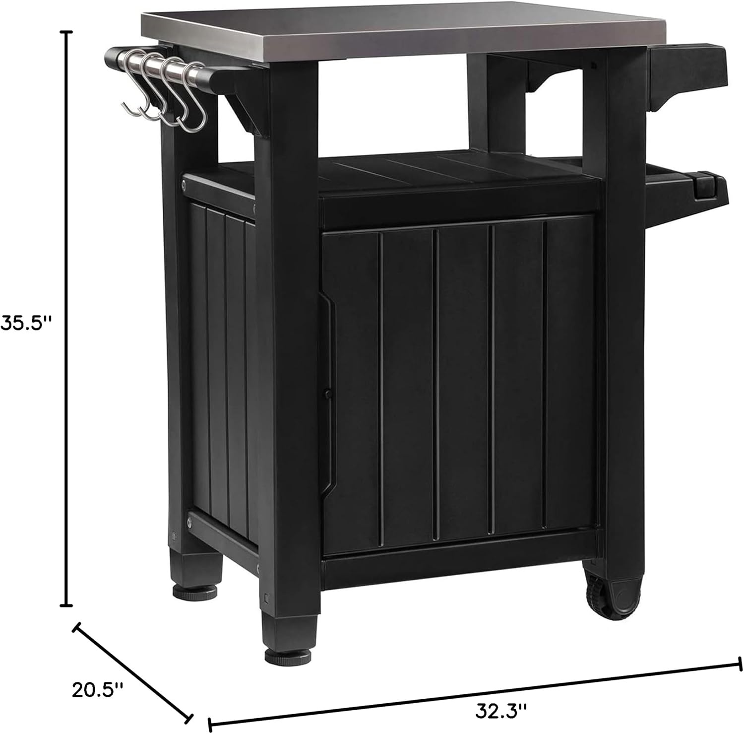 image:imageKeter Unity Portable Outdoor Table and Storage Cabinet with Hooks for Grill AccessoriesStainless Steel Top for Patio Kitchen Island or Bar Cart