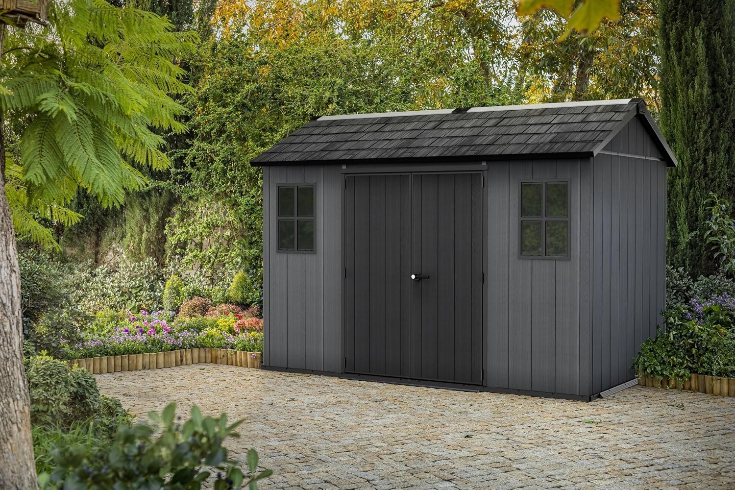 image:imageNewton 11x75 Ft AllWeather Storage Shed with Skylight Window Builtin Ventilation Customizable Walls amp Lockable Double Doors Grey