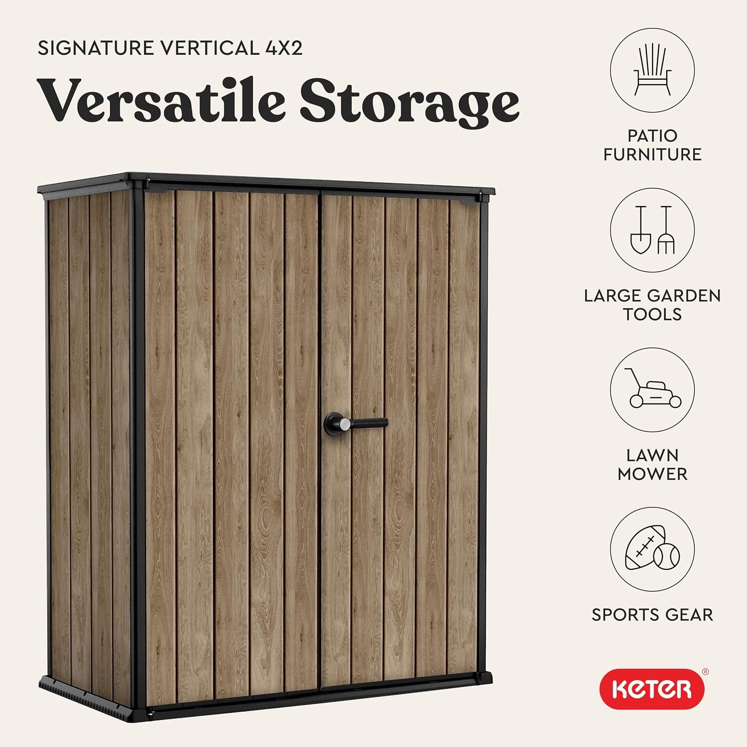 image:imageSignature Collection Vertical Outdoor Storage Shed WeatherResistant Resin Storage Cabinet with Double Doors amp HeavyDuty Floor 62 Cu Ft Capacity for Garden Tools Lawn Equipment amp Patio Storage