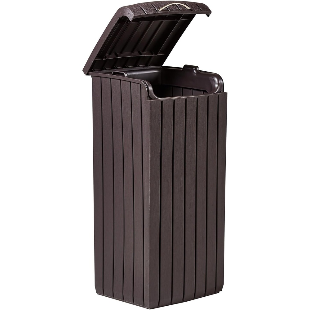 image:imageKeter Copenhagen 32 Gallon Resin Large Trash Can with Lid for Patio and Outdoor Kitchen Brown