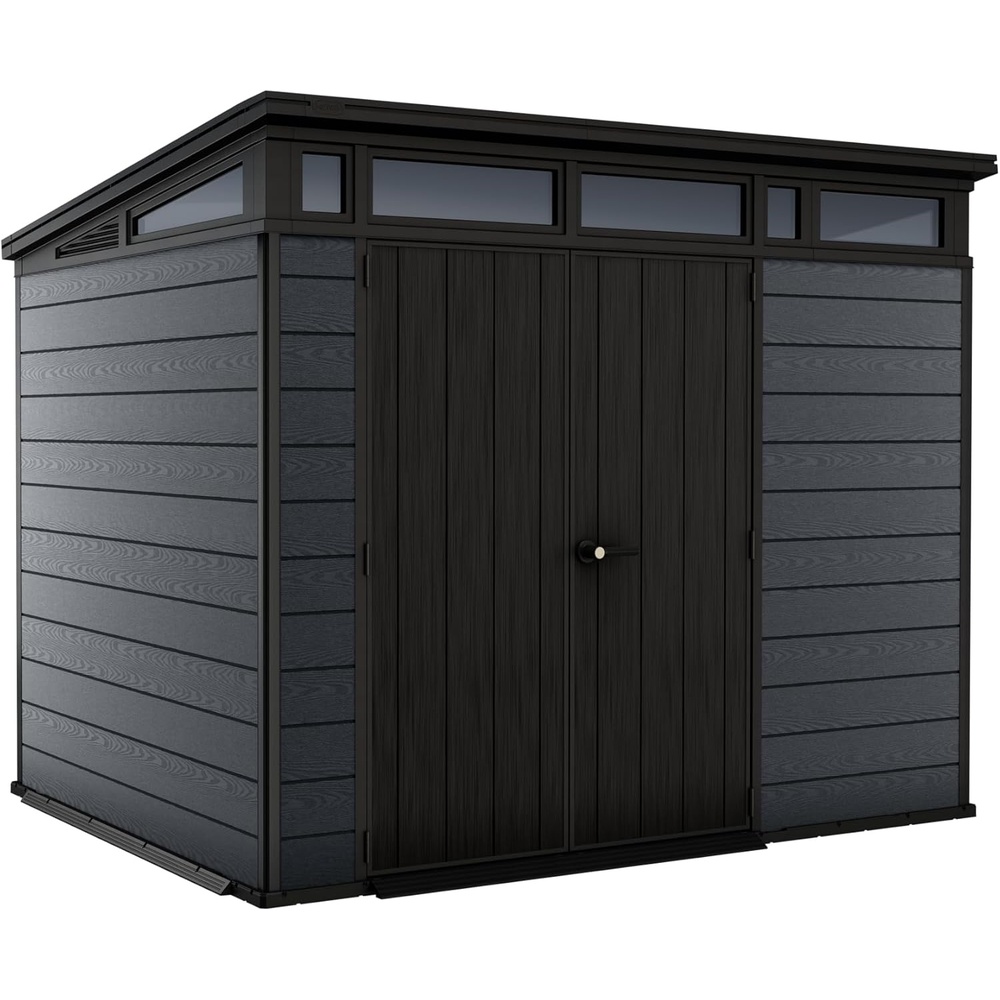 image:imageKeter Cortina 9x7 Ft AllWeather Storage Shed with Skylight Window Builtin Ventilation Customizable Walls amp Lockable Double Doors Graphite