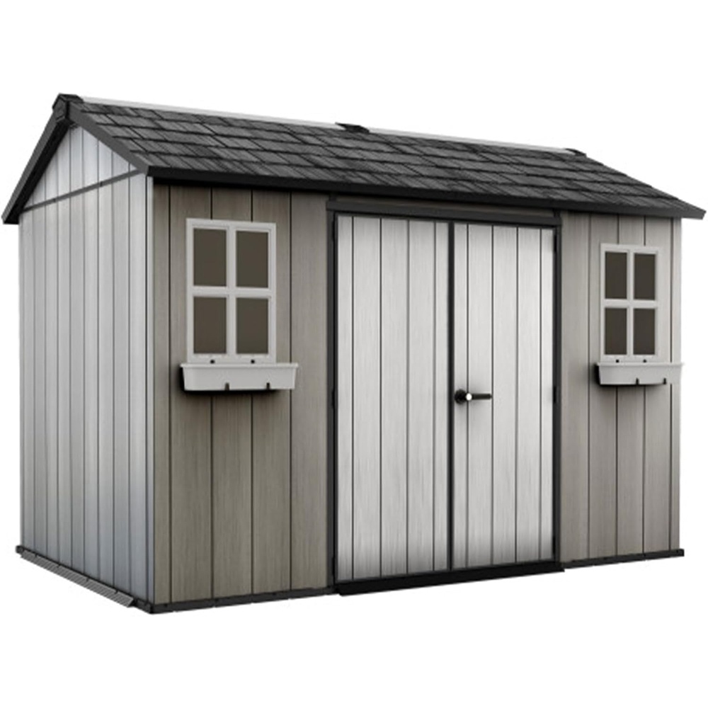 image:imageKeter Oakland 11 x 75 Ft Spacious Heavy Duty Storage Shed for Organizing Garden Accessories and Outdoor Tools with Double Doors High Ceiling Gray