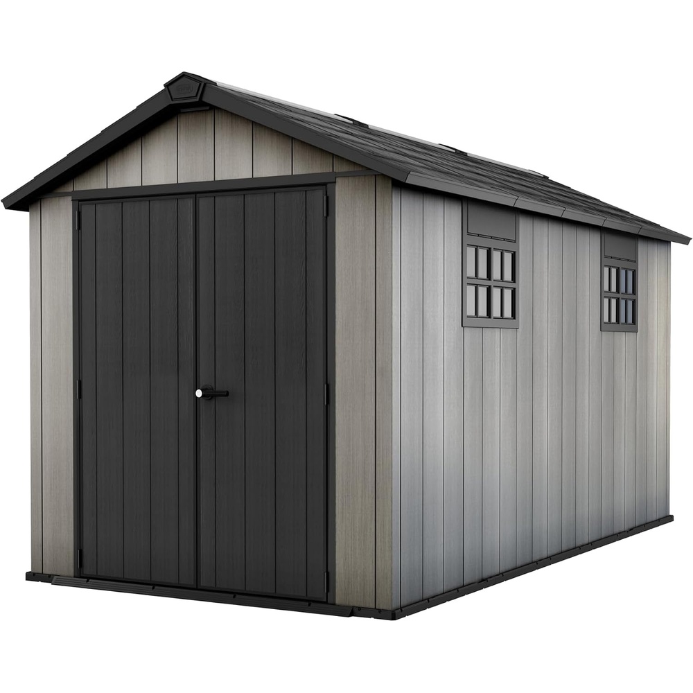 image:imageKeter Oakland Extension 75x13 Ft AllWeather Storage Shed with Skylight Window Builtin Ventilation Customizable Walls amp Lockable Double Doors Grey