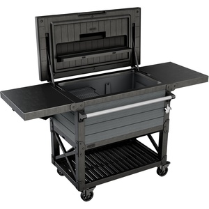 image:imageKeter 898 Qt Portable Outdoor Patio Cooling Chest Ice Chest Beverage Party Bar Cart Table with Swivel Wheels Shelves and Bottle Opener Graphite