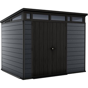 image:imageKeter Cortina 9x7 Ft AllWeather Storage Shed with Skylight Window Builtin Ventilation Customizable Walls amp Lockable Double Doors Graphite
