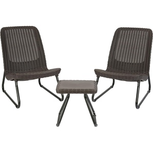 image:imageKeter Rio 3 Piece Resin Wicker Patio Furniture Set with Side Table and Outdoor Chairs for Front Porch and Backyard Decor Dark GreyBrown