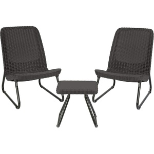 image:imageKeter Rio 3 Piece Resin Wicker Patio Furniture Set with Side Table and Outdoor Chairs for Front Porch and Backyard Decor Dark GreyDark Grey