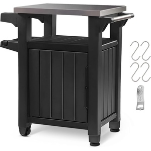 image:imageKeter Unity Portable Outdoor Table and Storage Cabinet with Hooks for Grill AccessoriesStainless Steel Top for Patio Kitchen Island or Bar Cart